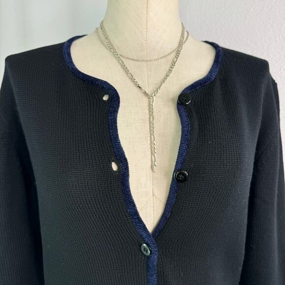 Vintage Wool Black Blue Embroidered Cardigan Sweater Size Small - Picture 2 of 7